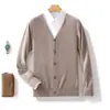 Novo cardigã de lã pura outono e inverno para homens, suéter de tricô com gola V, cardigã de cashmere solto para usar por cima