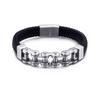 Pulsera de cuero tejido con cadena de acero inoxidable para hombre, estilo europeo y americano, pulsera de cuero tejido con cadena de locomotora de acero de titanio para hombre.