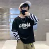 Algodão Puro Roupa de Outono 2026 Novo Estilo Menino Roupas Infantis Camiseta de Manga Longa para Meninos Estilo Primavera e Outono Camisa Básica Casual com Desenho