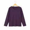 26 Outono Novo Estilo High-End Solta Emagrecimento Casual Versátil Gola V Manga Longa Tamanho Grande Camiseta Top Feminino