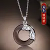 Collar con Colgante para Hombre Moderno Elegante Sencillo Versátil Obsidiana Hebilla de Seguridad Plata de Ley S925 Joyería para Mujer