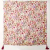 Bufanda floral colorida estilo bosque con flecos, tacto ligero de algodón y lino, accesorio floral pastoral para mujer, chal grande