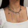 Colar Feminino Ajustável de Liga Estilo Étnico Retrô Pingente Redondo Cruz Contas de Pérola Acrílico