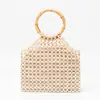 Processamento e Personalização de Bolsa com Alça de Bambu e Contas de Madeira, Bolsa de Contas Tecida Artesanal para Mulheres, Bolsa de Mão Color Block para Uso Diário para Mulheres