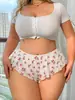 Shorts leves plissados de malha floral doce e sexy para uso transfronteiriço com estampa de coração, corte solto, plus size, roupa íntima para casa