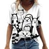 Temu Aliexpress Camiseta feminina com decote em V, moda de rua europeia e americana, top solto com impressão 3D, fabricante de suprimentos