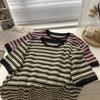 Camiseta básica de rayas jacquard Design Sense para mujer, primavera 2023, nueva, holgada, informal, de manga corta, interior, moderna