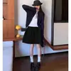 Saia Curta Azul Marinho Estilo Japonês para Mulheres, Nova Versátil Preguiçosa de Verão 2025 Saia Evasê Guarda-Chuva, Saia Midi Meio Comprimento Petite A4507