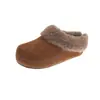 Chinelos Birkenstock Autênticos de Couro com Solado Grosso Batata Pequena Femininos 2026 Outono/Inverno Novos Sapatos de Pelo de Lã de Cordeiro Sapatos de Algodão Quentes com Veludo