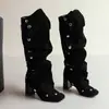 Botas transfronterizas europeas y americanas para mujer de talla grande, botas altas de tacón alto y punta redonda 48, zapatos de mujer de tacón grueso 46, botas de cuero de suela blanda para otoño e invierno para mujer