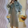 American Cowboy Cool Girl Distintivo Rouge Angustiado Retro Lavado Jeans Street Coat Japonês e Coreano Casual Atacado