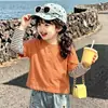 Camiseta de manga larga a rayas de algodón puro para niñas, nuevo estilo primavera/otoño, para niños de talla mediana y grande, una moderna prenda interior de dos piezas para bebés
