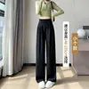 Calça de terno cinza feminina, novo estilo de outono, cintura alta, corte reto, modelagem que afina, calça casual, versão estreita, calça de perna larga fluida, comprimento até o chão