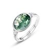 Anillo de ágata natural con forma de huevo para mujer, con incrustaciones de piedra de musgo verde en plata S925, estilo europeo y americano, de lujo ligero.