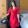 Pijama de Seda Helada Delgado de Verano para Mujer Local de Lujo Ligero Sexy de una Pieza Manga Corta Encaje Bata de Noche Estilo Europeo y Americano Dulces Ropa para el Hogar