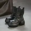 Jiezhou 2026 Nova Coleção de Outono: Botas Curtas Estilo Britânico Retrô em Couro de Flor Integral, Bico Redondo, Solado Grosso, Zíper Traseiro, Sapatos Femininos Versáteis