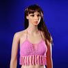 Traje de Baño de Moda Tejido para Mujer Color Sólido Flecos Halter Top de Traje de Baño Bikini Calado Sexy para Niñas