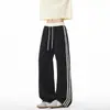 Pantalones Deportivos Casuales de Hombre con Bloques de Color y Rayas Waffle, Holgados, Adelgazantes, Versátiles, Pierna Recta, Pierna Ancha, Otoño, Nueva Llegada