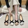 Zapatos vintage suaves de estilo nocturno para mujer, primavera y otoño 2022, estilo francés, planos con lazo y punta cuadrada, boca baja.
