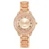 Reloj superventas transfronterizo: Elegante reloj de mujer con incrustaciones de diamantes y números romanos, reloj de cuarzo con cristal, reloj estilo pulsera