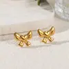 Pendientes de Acero Inoxidable con Forma de Lazo Transfronterizos Europeos y Americanos, Pendientes Versátiles de Acero de Titanio Dorados en 18K para Mujer, Pendientes de Corazón de Gama Alta