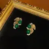 Pendientes de Diseño de Hoja Dorada Vintage con Piedras de Ónice Verde y Piedras de Rhinestone, Chapados en Cobre Antiguo Estilo Occidental Medio, para Hacer