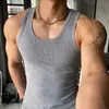 Regata Masculina de Verão Gelo Seda Canelada Street Fitness Elástica Esportiva Modeladora Costas em Y Absorvente de Suor Mostra Músculo Camada Base Tendência