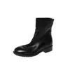 Botas versátiles de cuero lavado de alta calidad, corte ajustado, para el trabajo, otoño/invierno 2026, tacón bajo grueso, punta redonda, botines de cuero completo para mujer