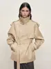 Nuevo Gabardina Ajustada de Otoño 2026 para Mujeres Petites, Cuello Alto, Doble Botonadura, Abrigo Corto Entallado a la Cintura