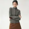 Estilo relajado~ Elegante cárdigan de punto de cachemira con cuello alto para mujer, engrosado para otoño e invierno, con detalles de patchwork