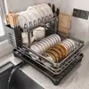 Prateleira de Armazenamento com Drenagem, Prateleira de Armazenamento para Cozinha, Suporte de Aço Inoxidável para Tigelas e Pratos, Organizador de Pratos e Talheres, Cesta de Drenagem, Armazenamento, Não Requer Instalação
