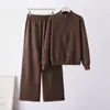 Cardigan de Tricô Casual Simples Estilo Coreano com Zíper Duplo Feminino Novo Outono/Inverno 2026 Conjunto de Tricô Duas Peças com Gola Alta Feminino