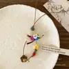 Chapéu de palha pequeno com aba~Estilo coreano chapéu de palha pequeno trançado feito à mão colar nicho versátil corrente para clavícula colar longo de férias para mulheres