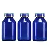 Frasco de Plástico Transparente Azul al por Mayor de 250 ml, Botella de Plástico con Doble Tapa, Botella para Producto de Cuidado de la Salud de Material PET con Hombro Inclinado