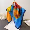 Lenço Quadrado Estampado de Seda Artificial de Girassol Artístico, Xale, Lenço de Pescoço, Lenço de Pescoço de Alta Qualidade, Lenço Quadrado Pequeno, Lenço de Cabeça, Lenço de Seda, Lenço