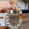 Pulsera Redonda de Cristales Blancos Naturales de 10 mm de Círculo Único para Mujer, Pulsera de Cristal con Diseño de Ámbar, Estilo Elegante y Versátil