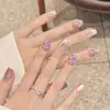 Puntas de Uñas Cortas Hechas a Mano con Brillo Morado Estilo Cat-Eye, Tendencia en Tiktok, Estilo Lujo Ligero, Efecto Iluminador, Uñas Postizas
