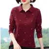 Camisa Polo Camiseta de Manga Larga para Mujer Talla Grande Holgada Ropa de Madre Primavera Transfronteriza Nueva Camiseta Efecto Adelgazante Top Camiseta Básica