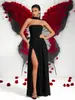 Vestido negro de cuello halter para comercio exterior transfronterizo con detalles de gasa, elegante y con clase, adecuado para organizar cenas, vestido de noche sin tirantes