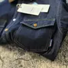 Camisa de Mezclilla con Bloques de Color Parcheado Retro Americano Cuello Solapa Marca de Moda para Hombre Chaqueta de Mezclilla Azul Resistente Bolsillo Ropa de Trabajo Hombre