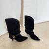 2024 Otoño e Invierno Nuevos Botines de Tacón Alto de Punta Media Moda Botines Arrugados Mate Moda Combinable Botas de Mujer Botas de Pila