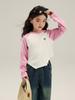 Camiseta raglan feminina de primavera 2024 nova infantil casual de base com barra irregular bebê camiseta de cor contrastante