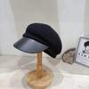 Gorra de visera de cuero PU de alta calidad, presión lateral, individual, japonesa, femenina, otoño e invierno, sombrero ecuestre de lana australiana, gorra de boina de punto, moda