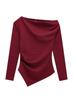 Exportación Transfronteriza Camiseta de Manga Larga de Color Sólido con Pliegues Asimétricos Estilo Europeo y Americano Otoño para Mujer