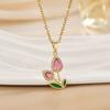 Comercio Exterior Transfronterizo Gota de Aceite Micro-incrustado Zircón Color Flor Tulipán Rosa Colgante Collar para Mujer Lujo Ligero Sentido de Alta Gama