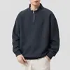 Sudadera de Medio Cierre con Cuello Alto Estilo Americano Nueva para Otoño 2026 para Hombre, Manga Larga de Peso Pesado, Corte Holgado Simple, Ropa Exterior Versátil