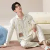Algodón Puro2026 Pijama Nuevo para Pareja para Mujer, Primavera y Otoño, Manga Larga, Pantalón Largo, Cárdigan, Rayado, Se Puede Usar Afuera, Ropa para el Hogar
