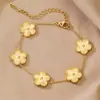 Pulseira de Trevo de Cinco Folhas Estilo Europeu e Americano Transfronteiriça Tendência Aço Inoxidável Dourado Luxo Ol Madrepérola Trevo de Cinco Folhas Joia Feminina