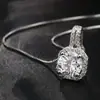Collar corto de cobre plateado con colgante de diamante cuadrado de circonita brillante coreana para mujer, cadena de clavícula japonesa y coreana simple, explosiones de WeChat
