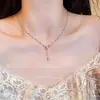 Collar de Lazo para Niñas Verano para Mujer Lujo Accesible Diseño de Nicho Elegante Cadena para Clavícula con Borla de Perlas Regalo para Novia